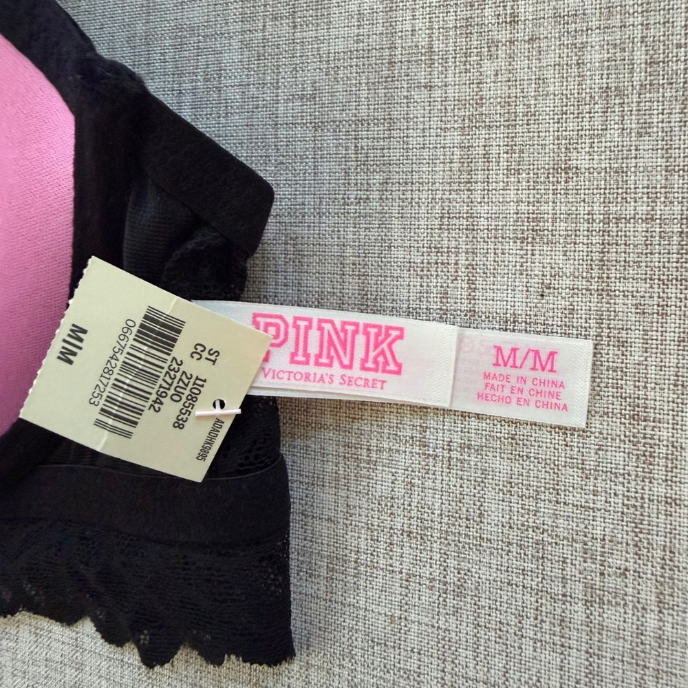Pink Victoria's Secret Lace Bralette Medium Push Up Longline Black NWT 11085538 - Picture 4 of 6